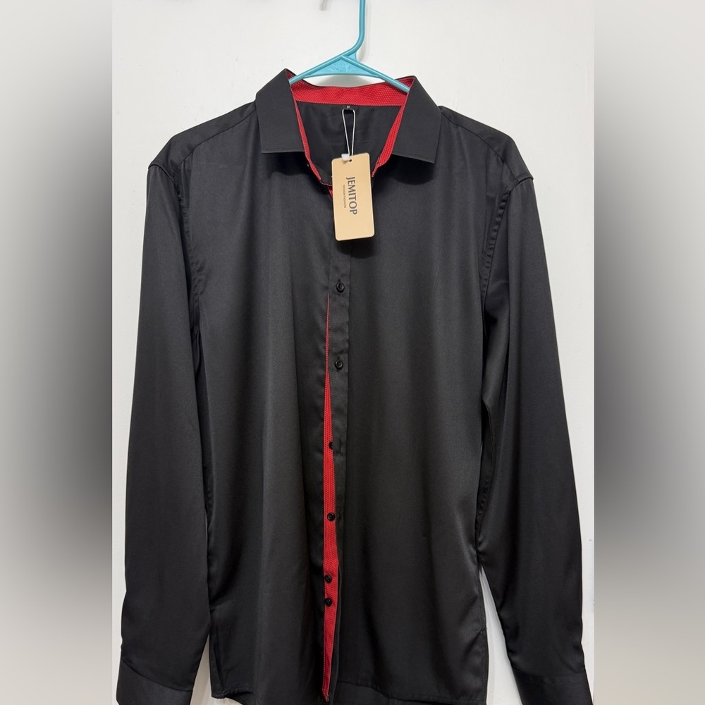 Jemitop Men's Black Shirt Jacket with Red Trim Size M - Picture 2 of 9